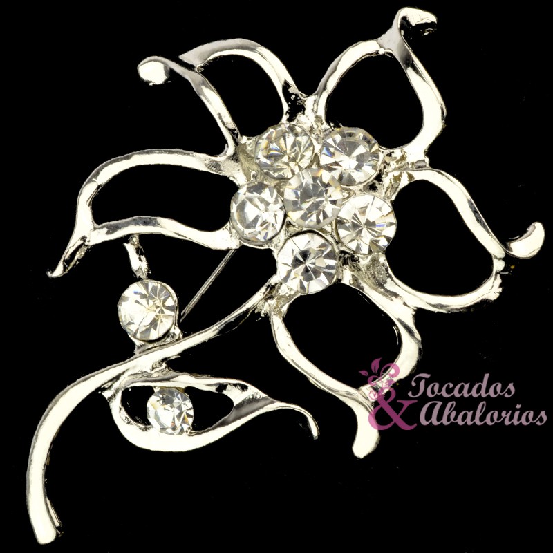 Broche flor metal-strass 6X4 CM Broche flor metal-strass 6X4 CM