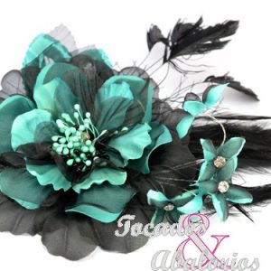 Flor Aurea plumas strass 20x14