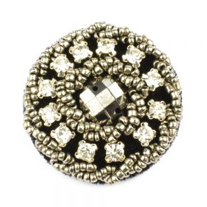 Bouton passementerie et pierres crys 40mm argent