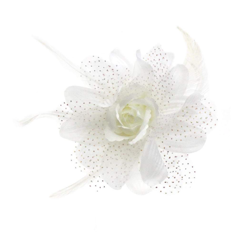 Fleur en organza et plume ecru Fleur en organza et plume ecru