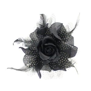 Fleur en organza et plume noir