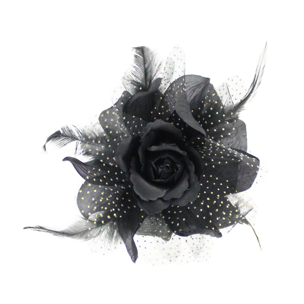 Fleur en organza et plume noir Fleur en organza et plume noir