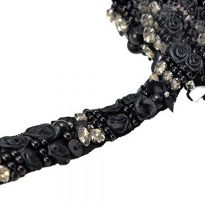 Galon fleur et cristal noir