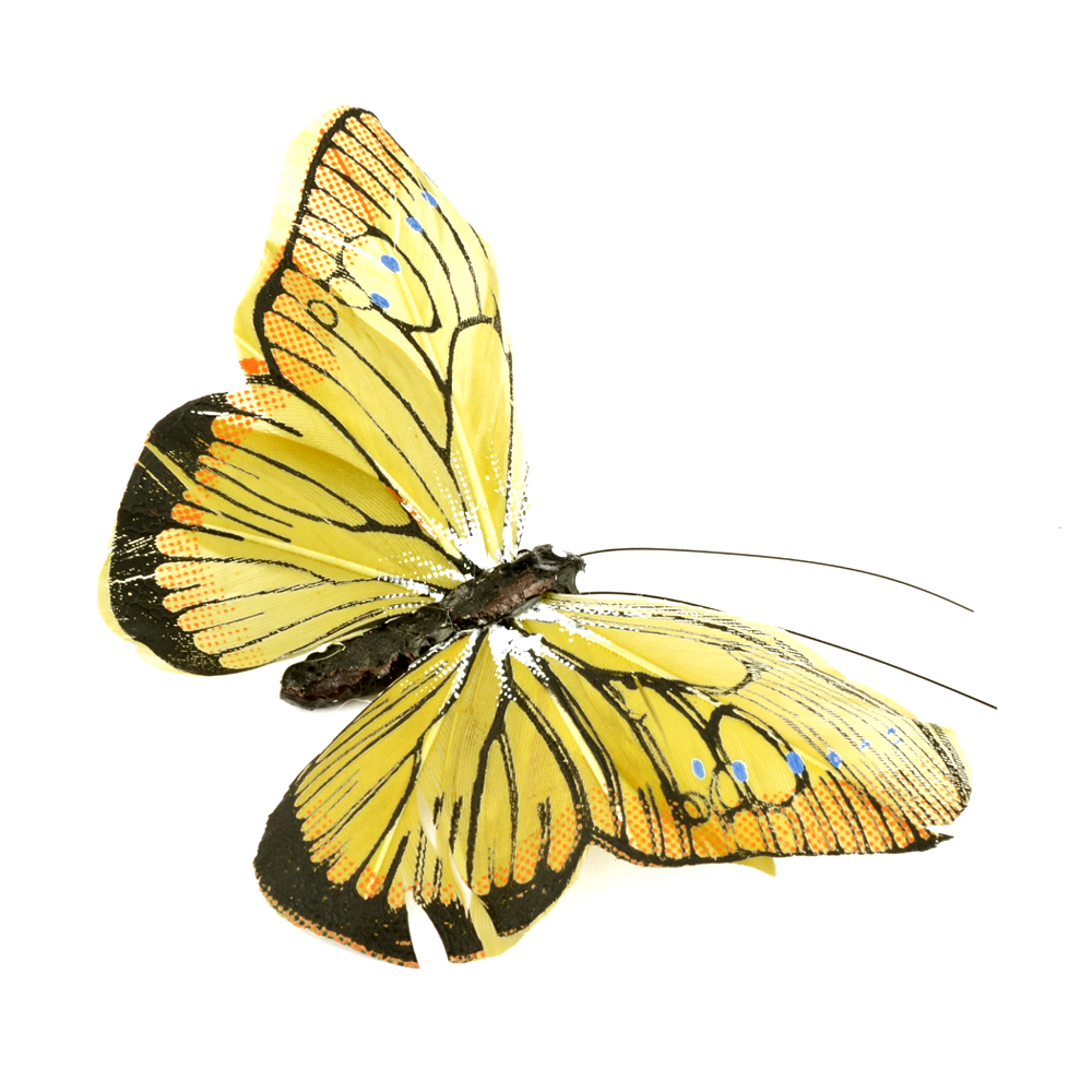 Mariposa de plumas 10 cm amarillo Mariposa de plumas 10 cm amarillo