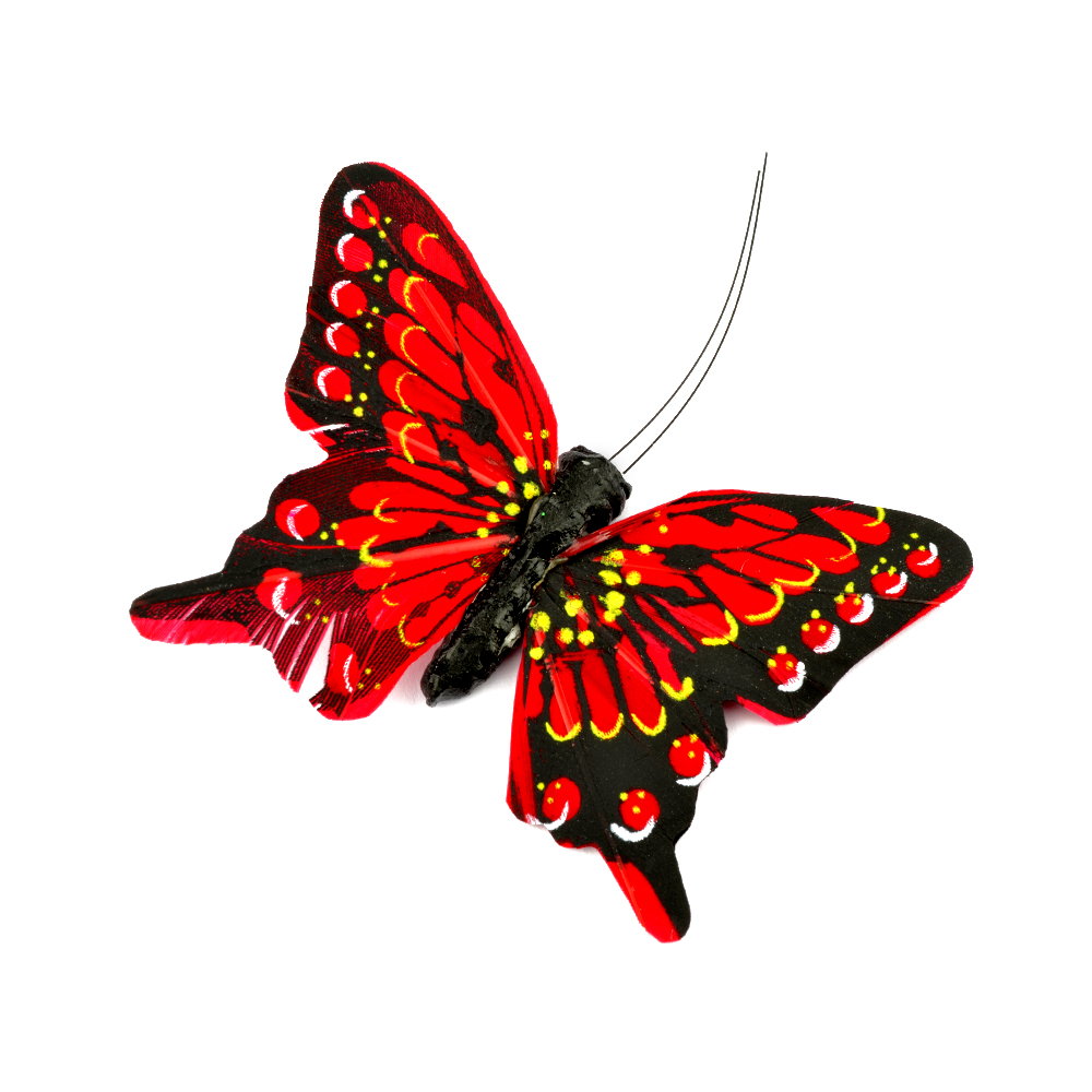 Mariposa de plumas 8 cm rojo Mariposa de plumas 8 cm rojo