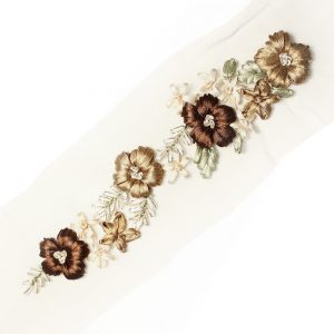 applique brode fleurs marron claire