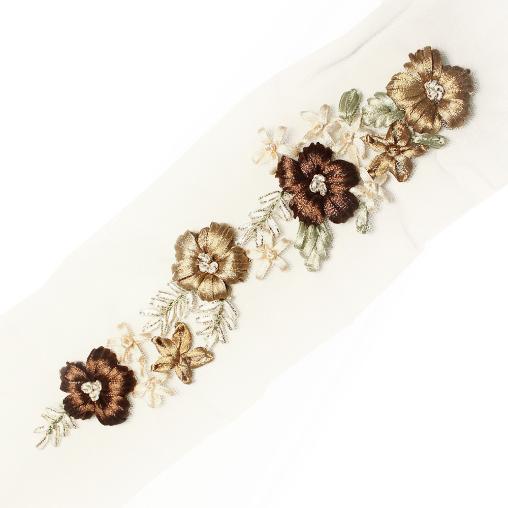 applique brode fleurs marron claire applique brode fleurs marron claire