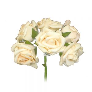 bouquet 6 roses caoutchouc ecru