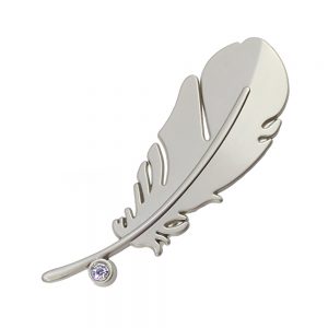 broche plume strass argent mat
