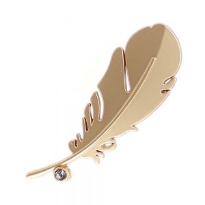 broche plume strass or mat