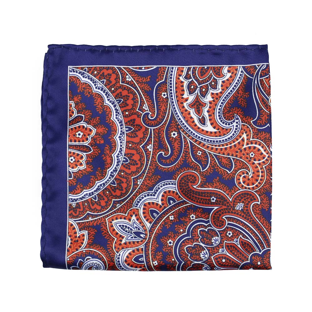 pochette soie paisley bleu marin