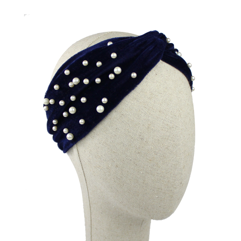 turban velours perles bleu marin turban velours perles bleu marin