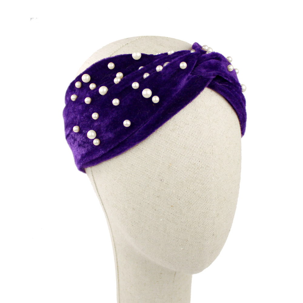 turban velours perles violet turban velours perles violet