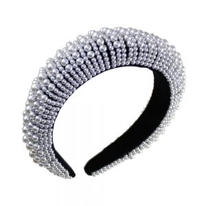 bandeau turban perle gris argente 2