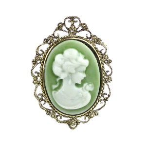 broche camee vert poudre