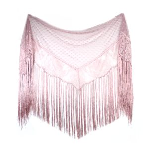 chale plumetis et dentelle rose nude