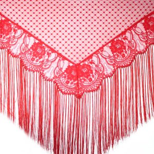 chale plumetis et dentelle rouge