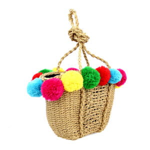 bolso cesto pompones cuerda